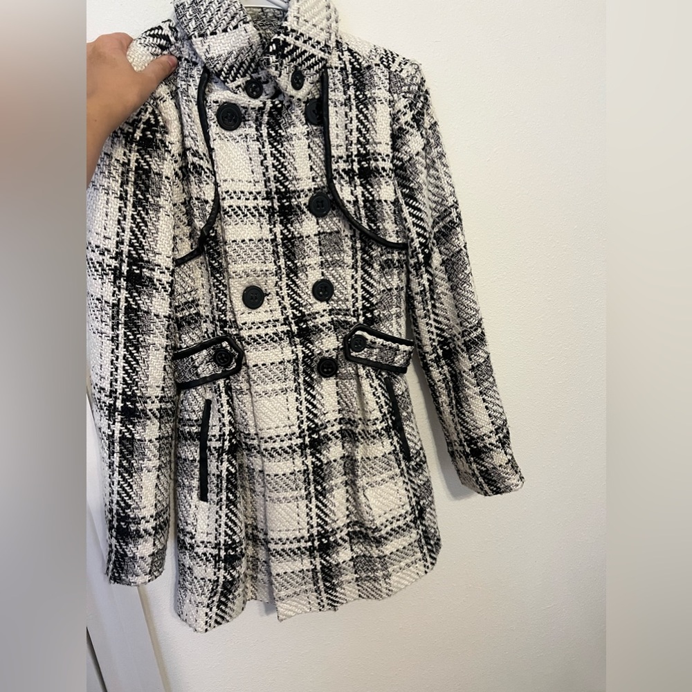 Black and white pea coat.